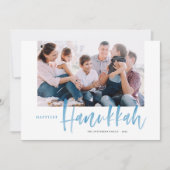 Blauwe penseelkalligrafie gelukkigste hanukkafoto feestdagenkaart (Voorkant)