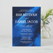 Blauwe penseelstreken Custom BAR BAT MITZVAH Kaart (Staand voorkant)
