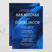 Blauwe penseelstreken Custom BAR BAT MITZVAH Kaart (Voorkant / Achterkant)