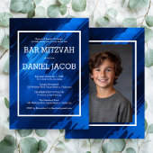 Blauwe penseelstreken Custom Photo BAR BAT MITZVAH Kaart