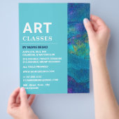 Blauwe penseelstreken, kunstleraar, kunstklassen flyer (Hand)