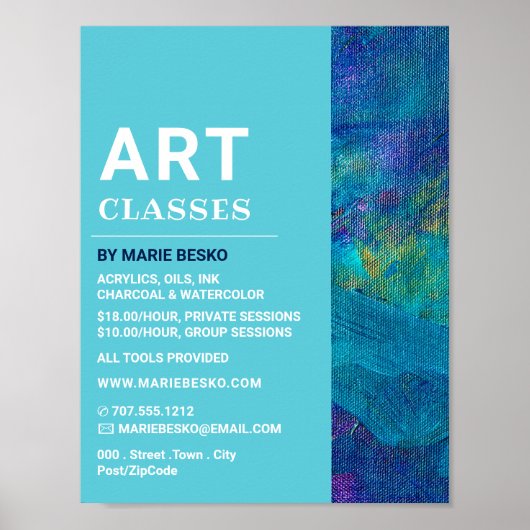 Blauwe penseelstreken, kunstleraar, kunstklassen poster (Voorkant)