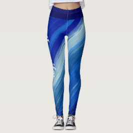 Blauwe penseelstreken met witte naam leggings
