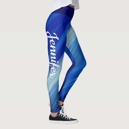 Blauwe penseelstreken met witte naam leggings (Rechts)