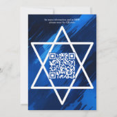 Blauwe penseelstreken Star QR Custom BAR BAT MITZV Kaart (Achterkant)
