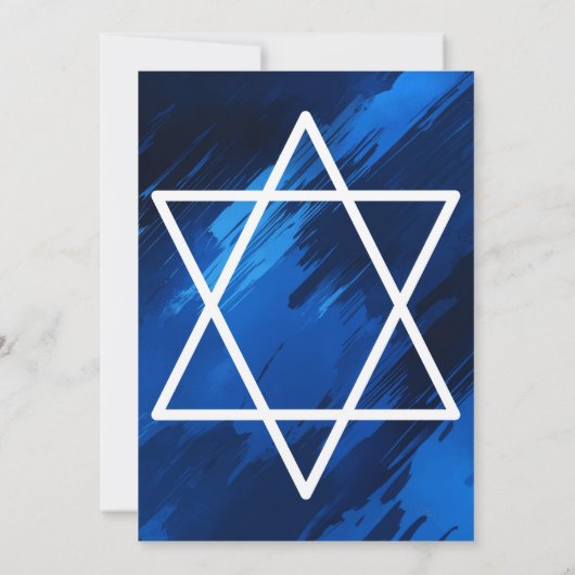 Blauwe penseelstreken Sterren Custom BAR BAT MITZV Kaart (Achterkant)