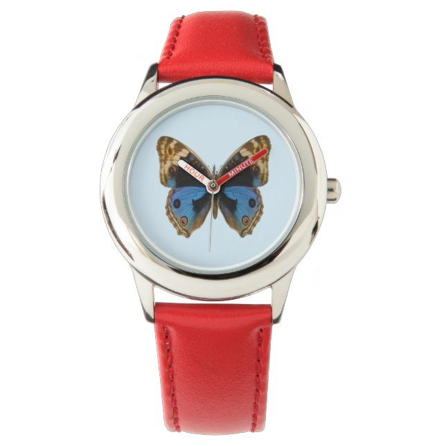 Blauwe Penseelvlinder Horloge (Voorkant)