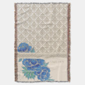 BLAUWE PEONIES EN DAMASK - Blanket met schroefdraa Deken (Voorkant Verticaal)