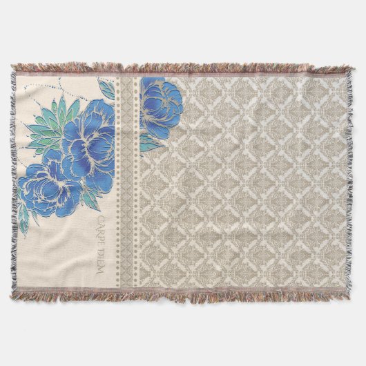 BLAUWE PEONIES EN DAMASK - Blanket met schroefdraa Deken (Voorkant)