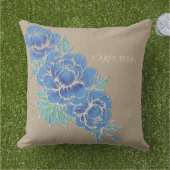 BLAUWE PEONIES EN DAMASK ~ Pillow Buitenkussen (Gras)
