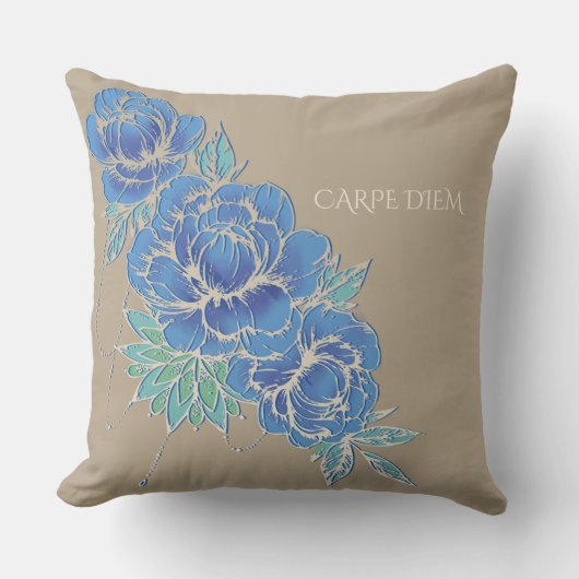BLAUWE PEONIES EN DAMASK ~ Pillow Buitenkussen (Voorkant)