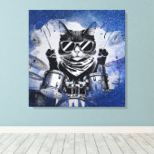 *~ Blauwe percussionist Cool Cat DRUMMER AP91 Canvas Afdruk (Insitu (Houten vloer))
