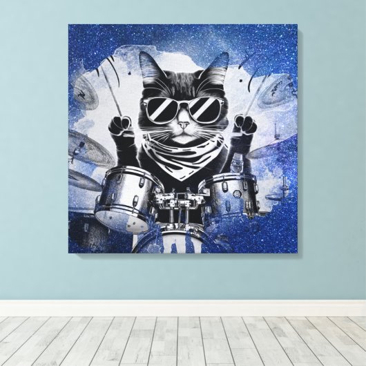 *~ Blauwe percussionist Cool Cat DRUMMER AP91 Canvas Afdruk (Insitu (Houten vloer))