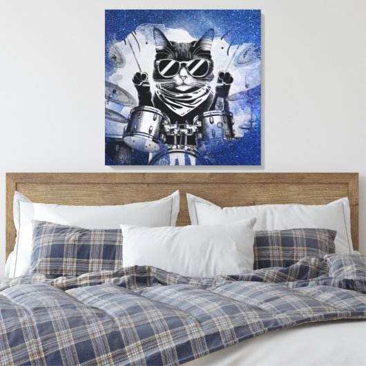 *~ Blauwe percussionist Cool Cat DRUMMER AP91 Canvas Afdruk (Insitu (Slaapkamer))