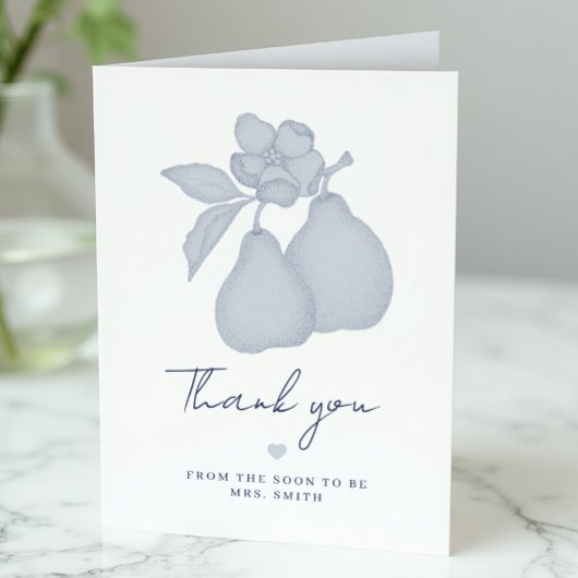 Blauwe Perfect Pear Bruiloft Thank You Kaart