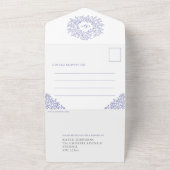 Blauwe peri witte bladeren fotomaaltijd RSVP QR br All In One Uitnodiging (Buitenkant)