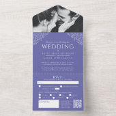 Blauwe peri witte bladeren fotomaaltijd RSVP QR br All In One Uitnodiging (Binnen)