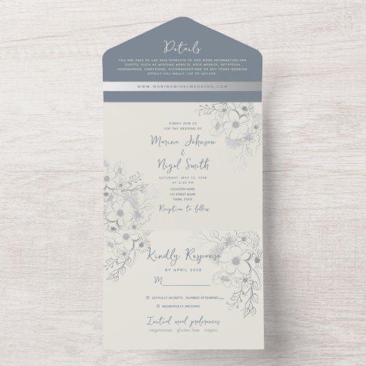  blauwe periwinkle bruilding all in one uitnodiging (Binnen)