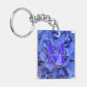 Blauwe periwinkle elegante bloemige hortensia's sleutelhanger (Voorkant Links)
