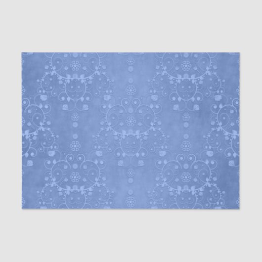 Blauwe Periwinkle Fancy Bloemen Damask Style Tissuepapier (Voorkant)