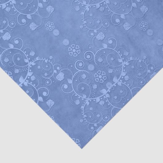 Blauwe Periwinkle Fancy Bloemen Damask Style Tissuepapier (Detail)