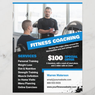 Blauwe Personal Trainer en Fitness Coaching Flyer