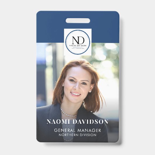 Blauwe Personeelsfoto ID-bedrijfsbadge Badge (Voorzijde)