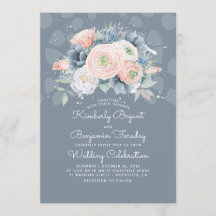 Blauwe perzik en roze bloem elegante bruiloft