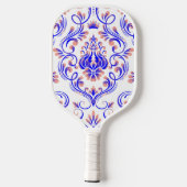 Blauwe perzik en witte Damask Floral Pickleball Paddle (Achterkant)