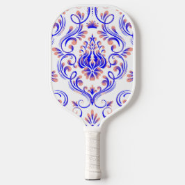 Blauwe perzik en witte Damask Floral Pickleball Paddle