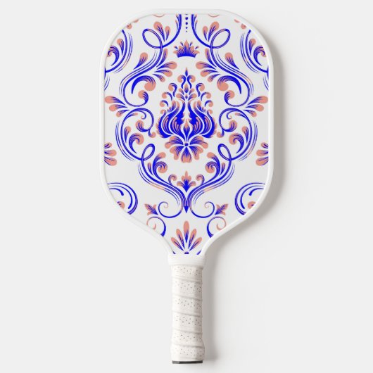 Blauwe perzik en witte Damask Floral Pickleball Paddle (Voorkant)