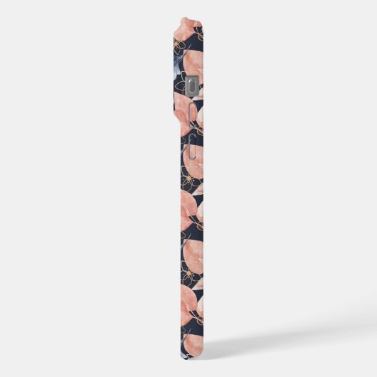 Blauwe, perzik & gouden bloemen Stijlvolle botanis iPhone Hoesje (Linkerkant)