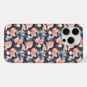 Blauwe, perzik & gouden bloemen Stijlvolle botanis iPhone Hoesje (Achterkant horizontaal)