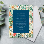 Blauwe Perzik Groene Bloemen Waterverf Elegante Br Kaart