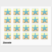Blauwe perzik pastel zeester envelop afdichting st vierkante sticker (Vel)