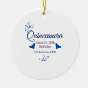 Blauwe perzik quinceanera 15e verjaardag rustieke keramisch ornament