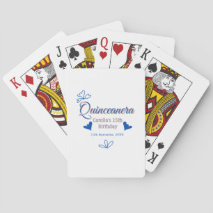 Blauwe perzik quinceanera 15e verjaardag rustieke pokerkaarten