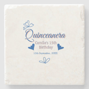 Blauwe perzik quinceanera 15e verjaardag rustieke stenen onderzetter