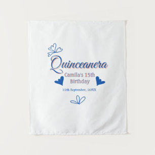 Blauwe perzik quinceanera 15e verjaardag rustieke wandkleed