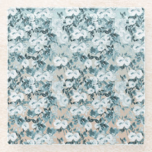 Blauwe perzik Witte Bloemen Glazen Onderzetter