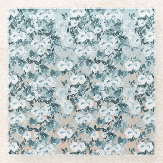 Blauwe perzik Witte Bloemen Glazen Onderzetter (Voorkant)