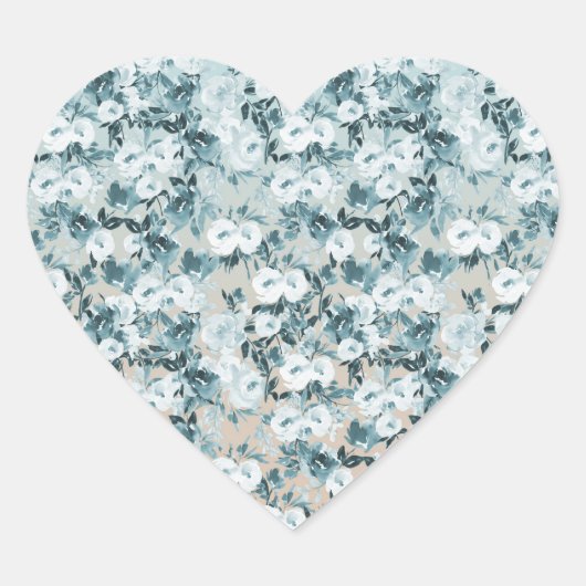 Blauwe perzik Witte Bloemen Hart Sticker (Voorkant)