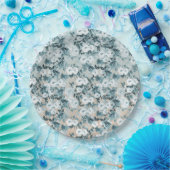 Blauwe perzik Witte Bloemen Papieren Bordje (Feest)