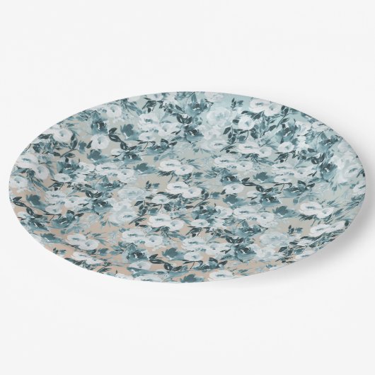 Blauwe perzik Witte Bloemen Papieren Bordje (Gekanteld)