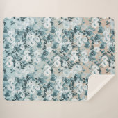 Blauwe perzik Witte Bloemen Sherpa Deken (Voorkant (horizontaal))