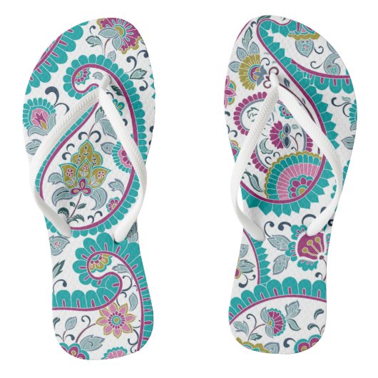 Blauwe Perzische Boteh Paisley Patroon vrouw Flip Teenslippers (Voetbed)