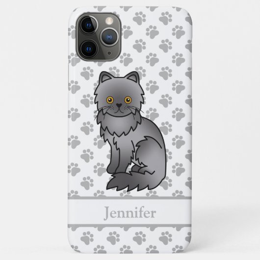Blauwe Perzische Mopshond Cute Cartoon Kat & Naam Case-Mate iPhone Case (Achterkant)
