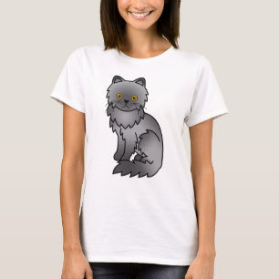 Blauwe Perzische Mopshond Tekening van een Cute Ca T-shirt
