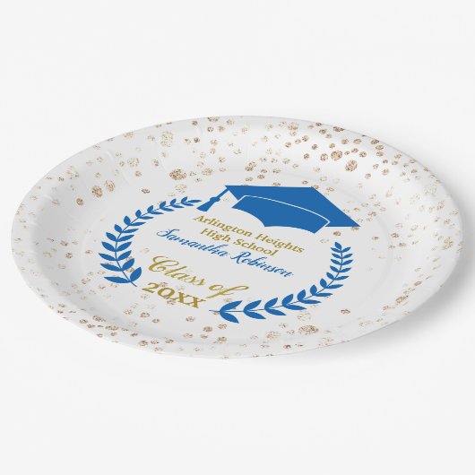 Blauwe Pet en Laurel Graduation Party Papieren Bordje (Gekanteld)