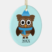 Blauwe Pet Owl met Blue Scarf Ornament (Rechts)